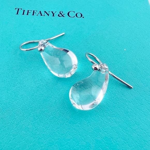 RARE Tiffany & Co. Platinum Crystal Teardrop Earrings Elsa Peretti - Picture 1 of 8